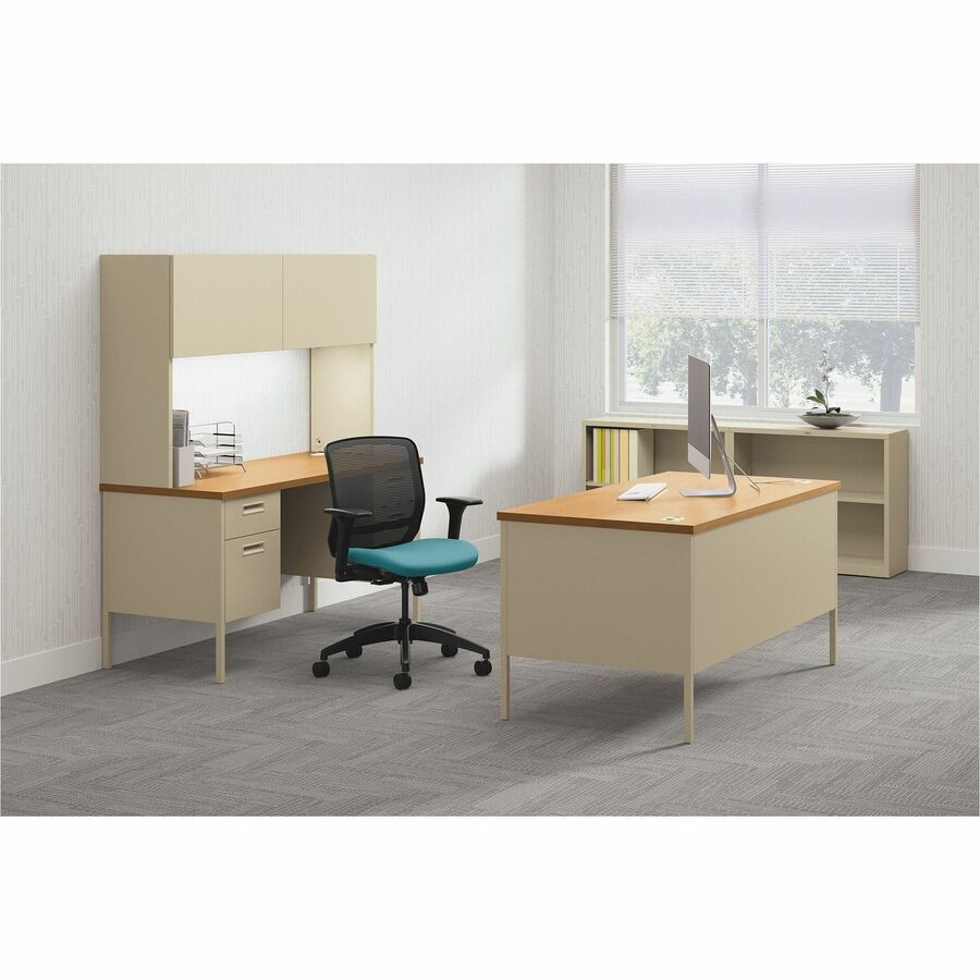 HON Metro Classic HP3265R Pedestal Desk, 29.5"H x 66"W x 30"D, 2 Drawers Right Side, Square Edge, Harvest/Putty Finish, 1 Each
