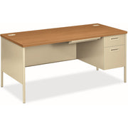 HON Metro Classic HP3265R Pedestal Desk, 29.5"H x 66"W x 30"D, 2 Drawers Right Side, Square Edge, Harvest/Putty Finish, 1 Each