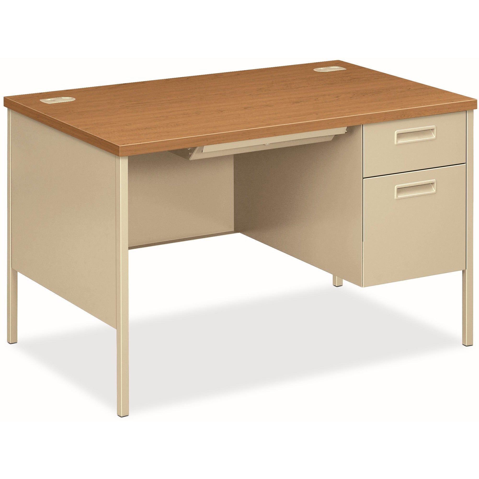 HON Metro Classic HP3251R Pedestal Desk, 2 Drawers Right Side, Square Edge, Harvest/Putty Finish, 29.5"H x 48"W x 30"D, 1 Each