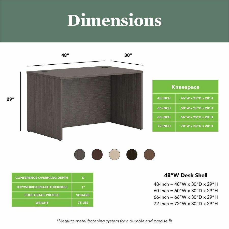 HON Mod HLPLDS4830 Desk Shell, 29" H x 48" W x 30" D, Slate Teak Finish, 1 Each