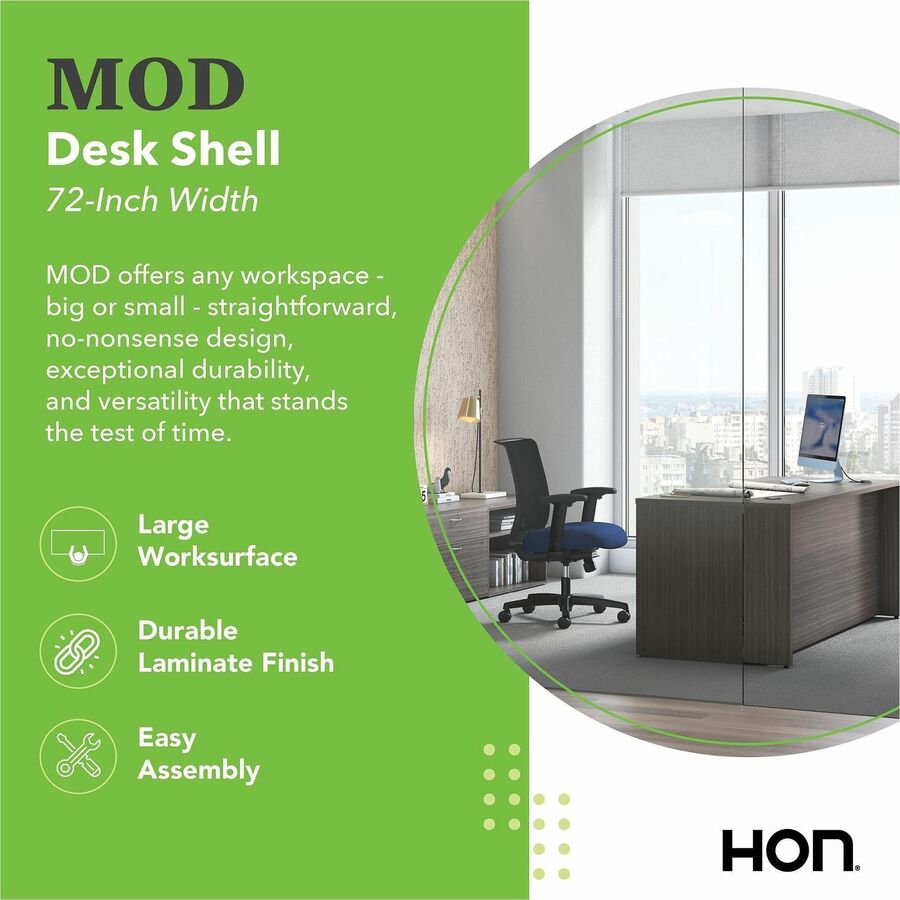 HON Mod HLPLDS7230 Desk Shell, Slate Teak Finish, 29" H x 72" W x 30" D, 1 Each