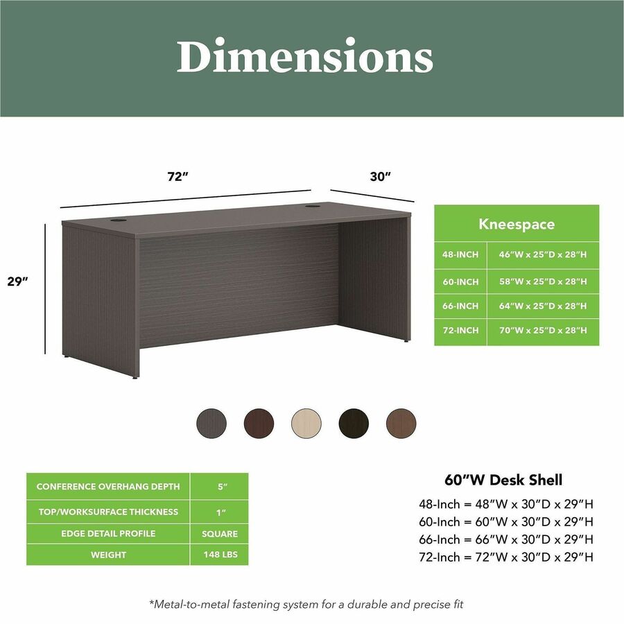 HON Mod HLPLDS7230 Desk Shell, Slate Teak Finish, 29" H x 72" W x 30" D, 1 Each