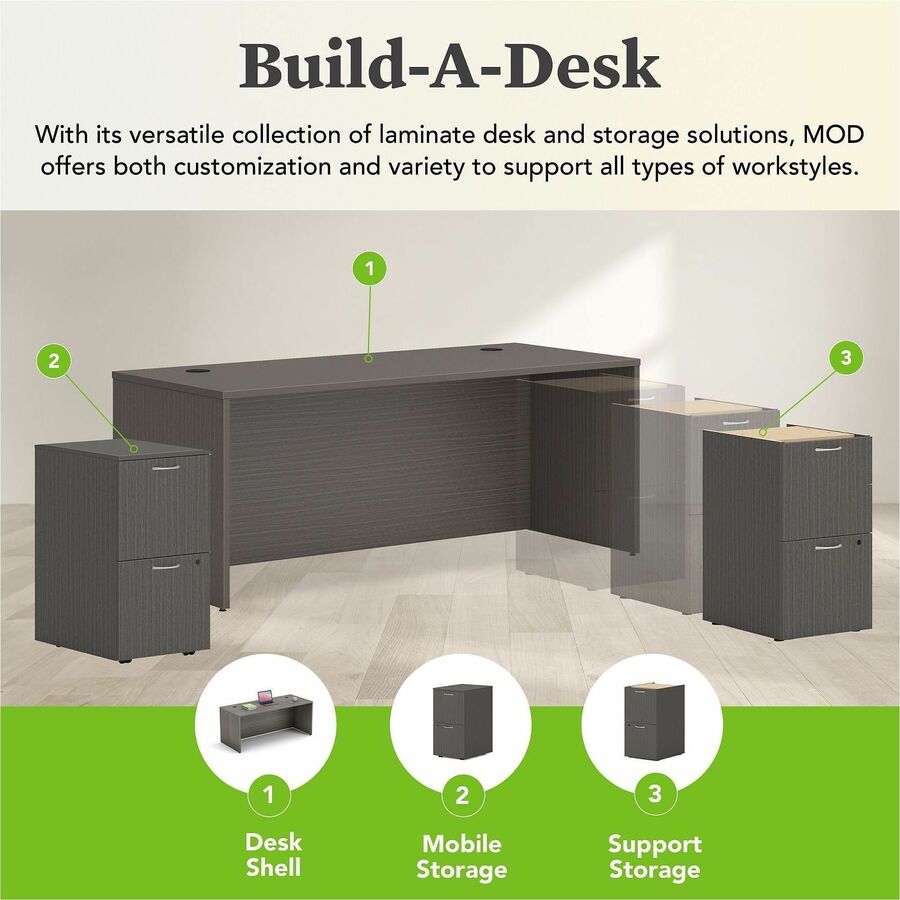 HON Mod HLPLDS7230 Desk Shell, Slate Teak Finish, 29" H x 72" W x 30" D, 1 Each