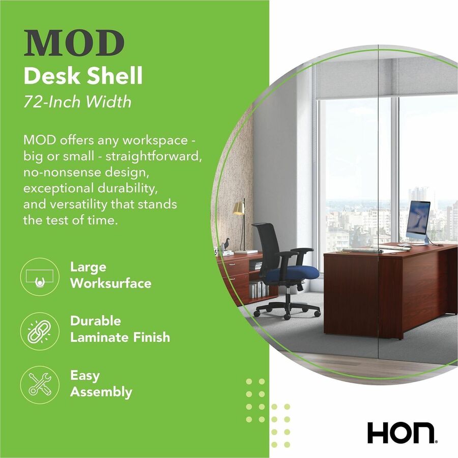 HON Mod HLPLDS7230 Desk Shell, Traditional Mahogany Finish, 29" H x 72" W x 30" D, 1 Each