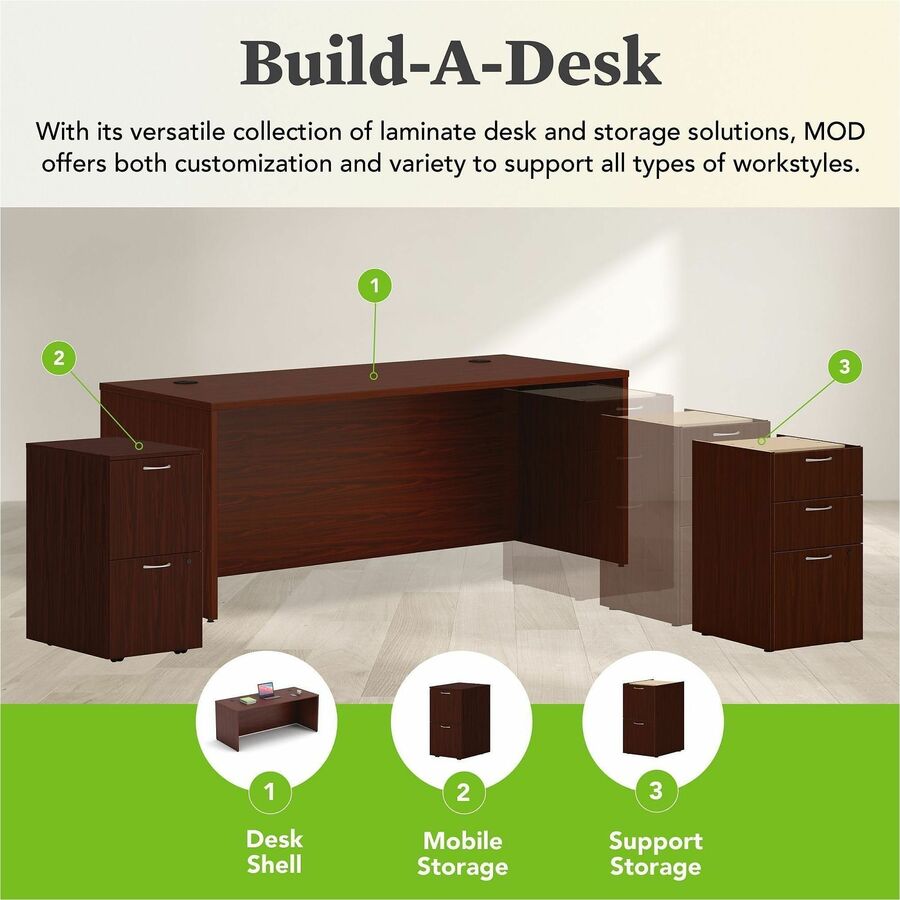 HON Mod HLPLDS7230 Desk Shell, Traditional Mahogany Finish, 29" H x 72" W x 30" D, 1 Each