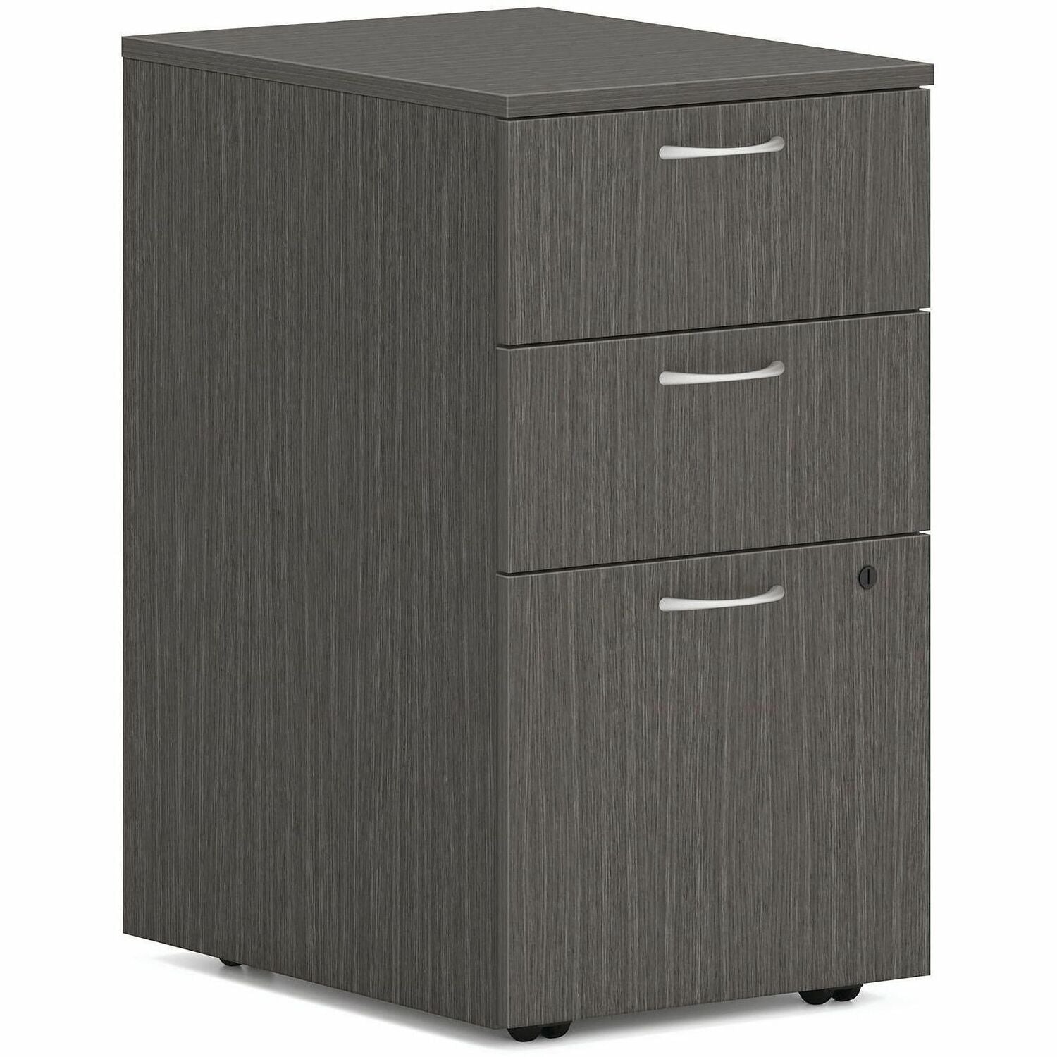 HON Mod HLPLPMBBF Pedestal, 3 Drawers, Slate Teak Finish, 28" H x 15" W x 20" D, 1 Each