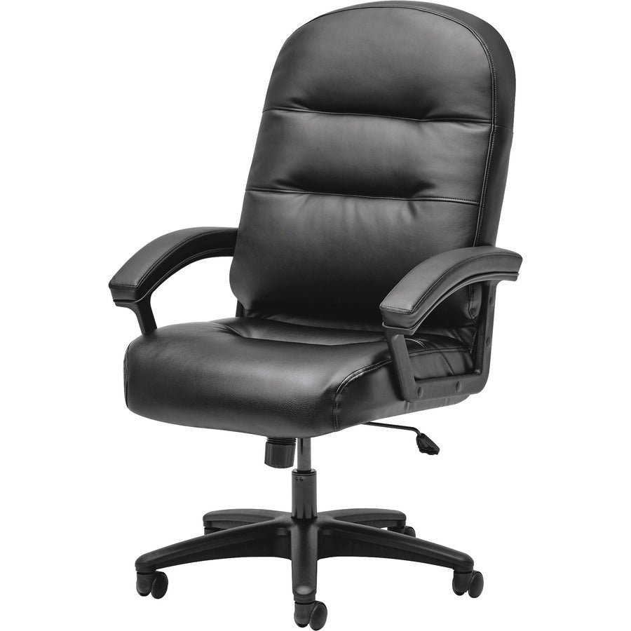 HON Pillow-Soft Executive High-Back Chair, Bonded Leather, Black, 5-Star Base, Armrest, 1 Each