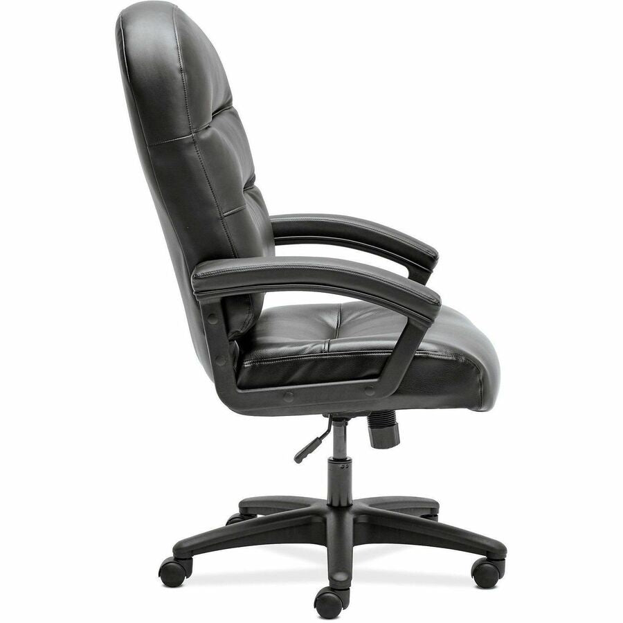 HON Pillow-Soft Executive High-Back Chair, Bonded Leather, Black, 5-Star Base, Armrest, 1 Each
