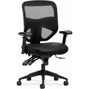 HON Prominent High-Back Task Chair, Black Bonded Leather Seat, Black Mesh Back, Adjustable Arms, 5-Star Base, 1 Each
