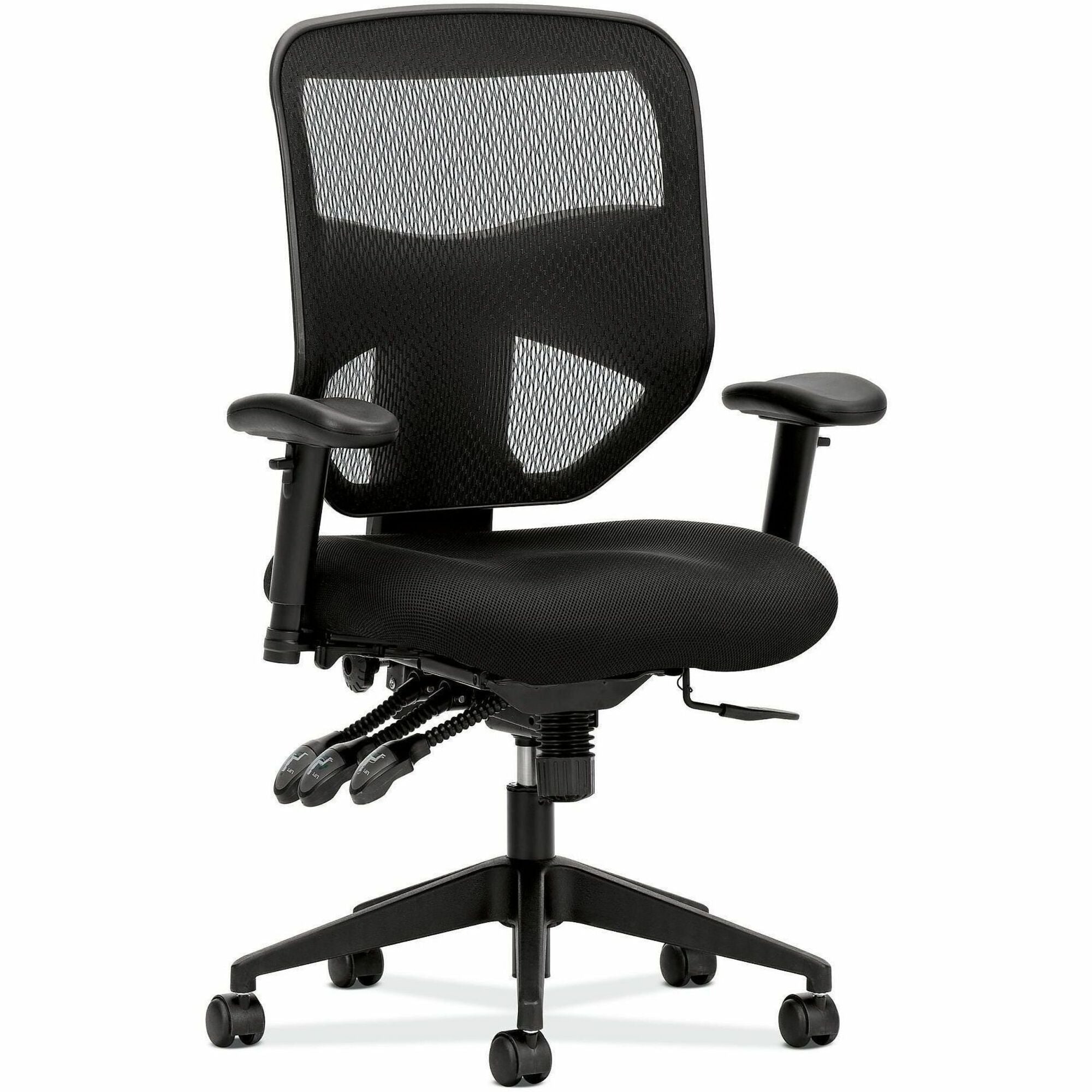 HON Prominent High-Back Task Chair, Mesh Back, Polyester Seat, Adjustable Arms, 5-Star Base, Black, 1 Each
