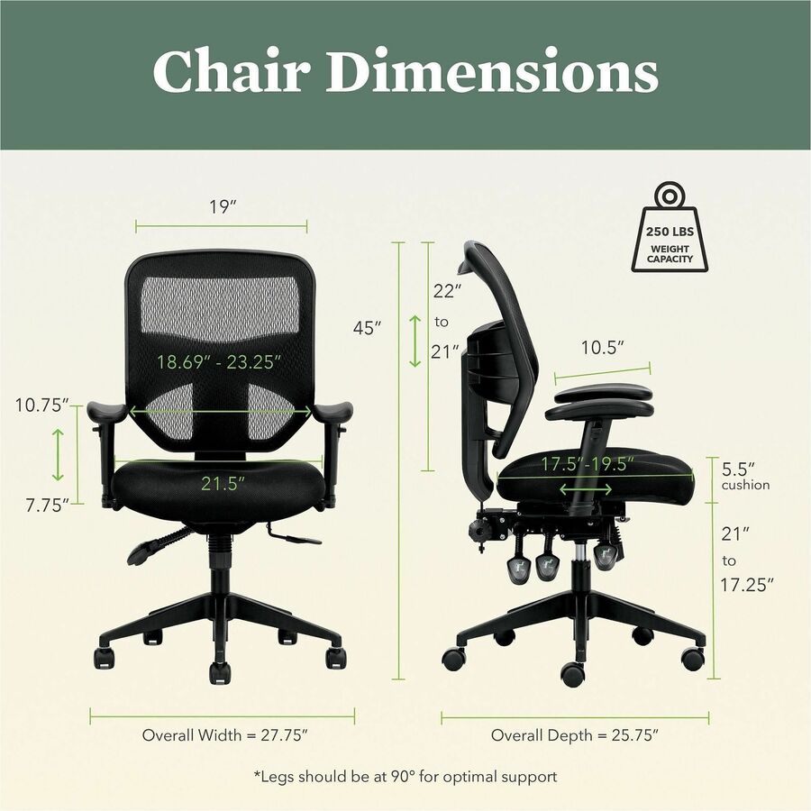 HON Prominent High-Back Task Chair, Mesh Back, Polyester Seat, Adjustable Arms, 5-Star Base, Black, 1 Each