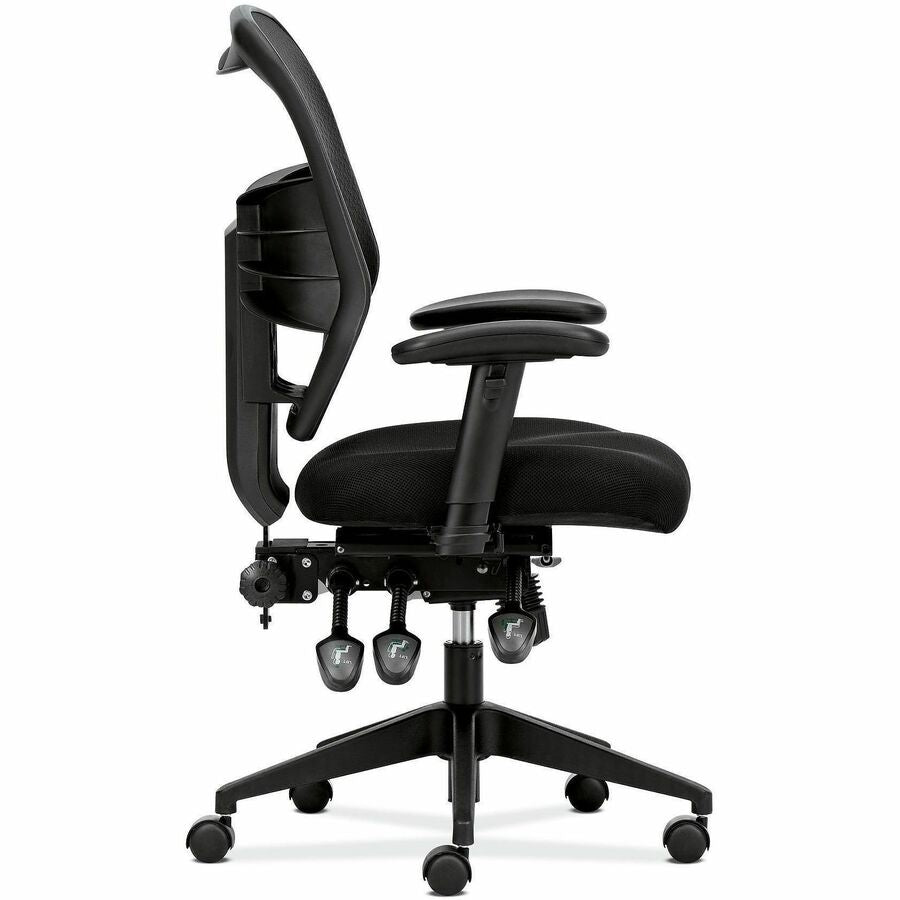 HON Prominent High-Back Task Chair, Mesh Back, Polyester Seat, Adjustable Arms, 5-Star Base, Black, 1 Each