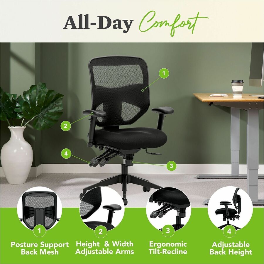 HON Prominent High-Back Task Chair, Mesh Back, Polyester Seat, Adjustable Arms, 5-Star Base, Black, 1 Each
