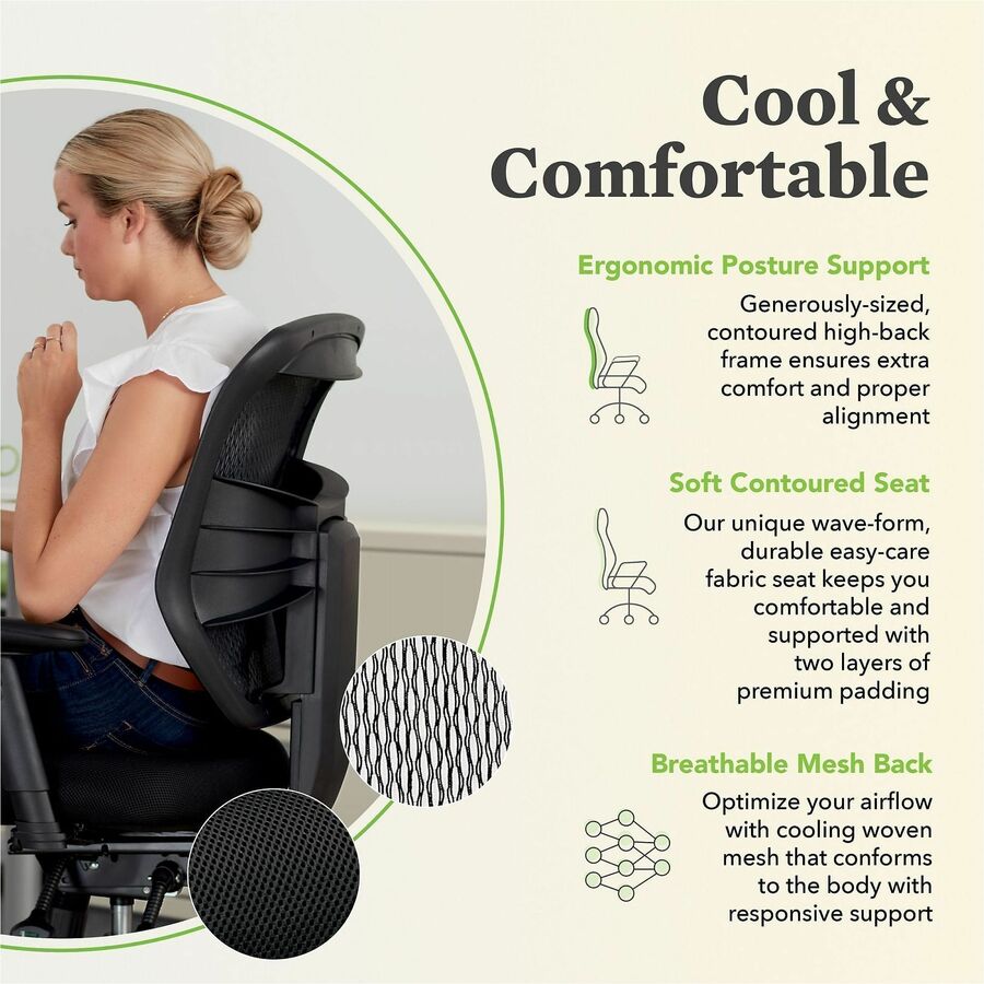 HON Prominent High-Back Task Chair, Mesh Back, Polyester Seat, Adjustable Arms, 5-Star Base, Black, 1 Each