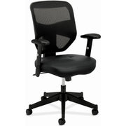 HON Prominent High-Back Task Chair, Black Bonded Leather Seat, Mesh Back, Adjustable Arms, 5-Star Base, 1 Each