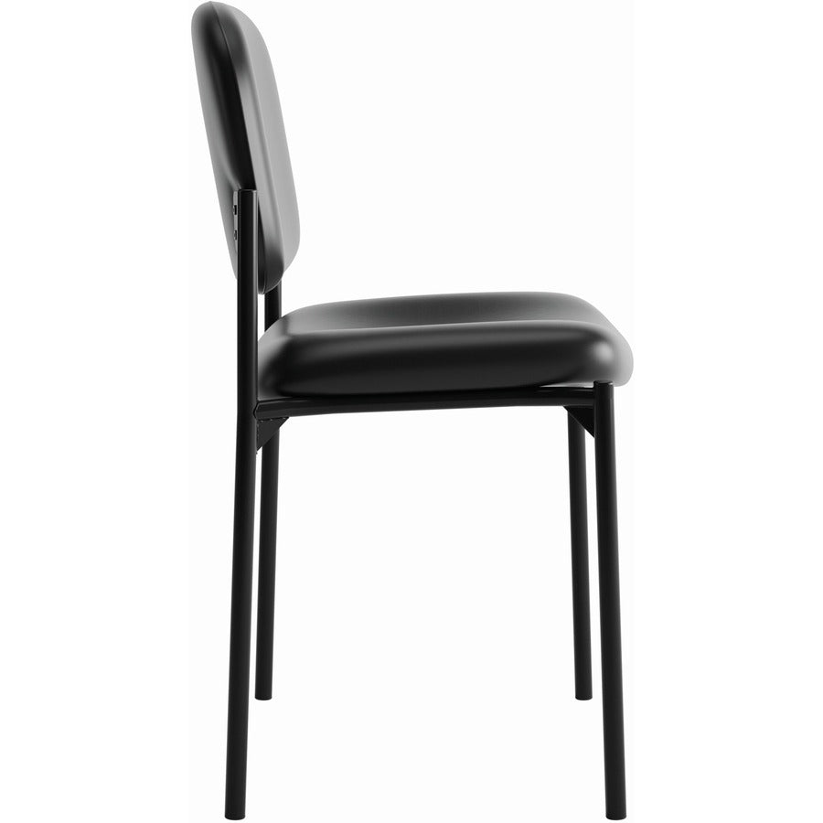 HON Scatter Chair, Black Bonded Leather Seat and Back, Steel Frame, Armless, Stackable, 1 Each