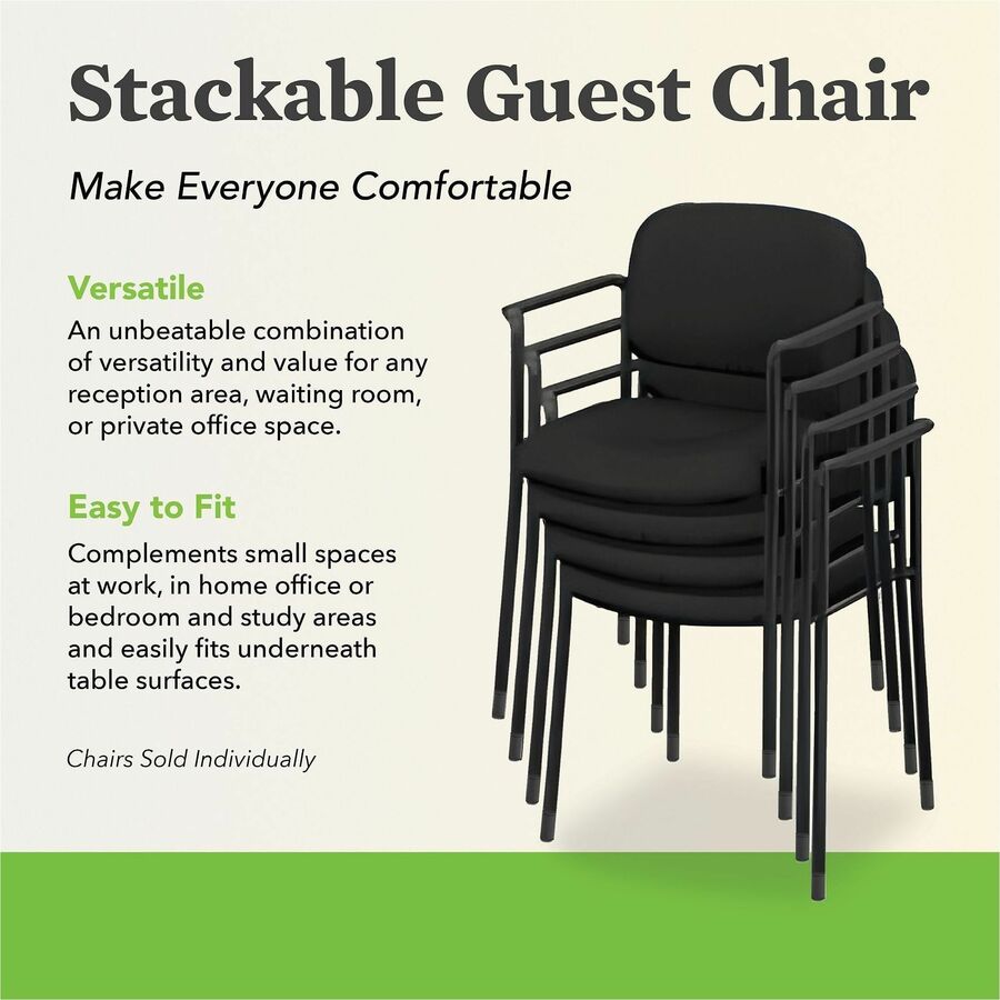 HON Scatter Chair, Black Bonded Leather Seat and Back, Steel Frame, Armless, Stackable, 1 Each