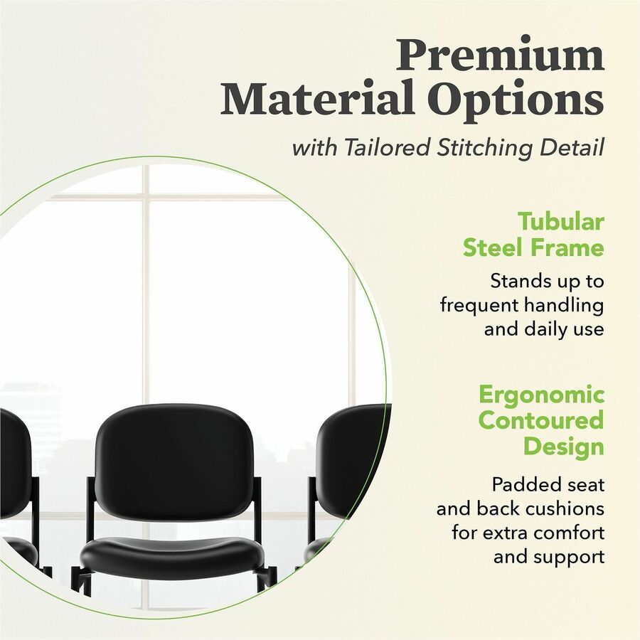 HON Scatter Chair, Black Bonded Leather Seat and Back, Steel Frame, Armless, Stackable, 1 Each