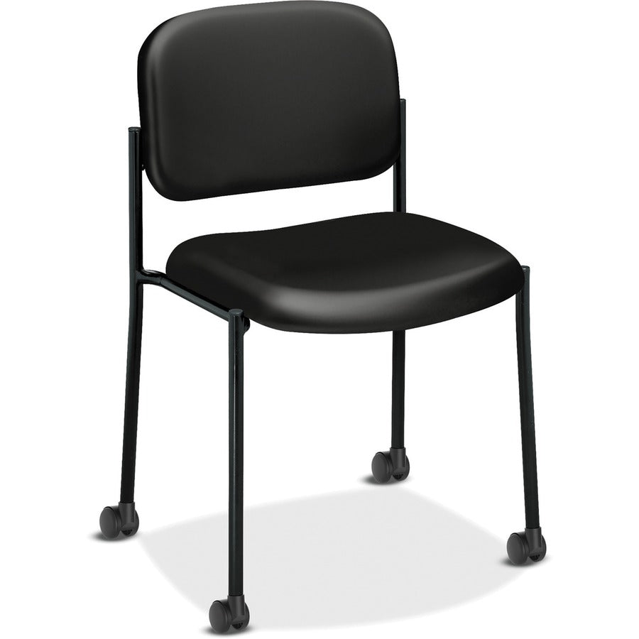 HON Scatter Chair, Black Bonded Leather Seat and Back, Steel Frame, Armless, Stackable, 1 Each