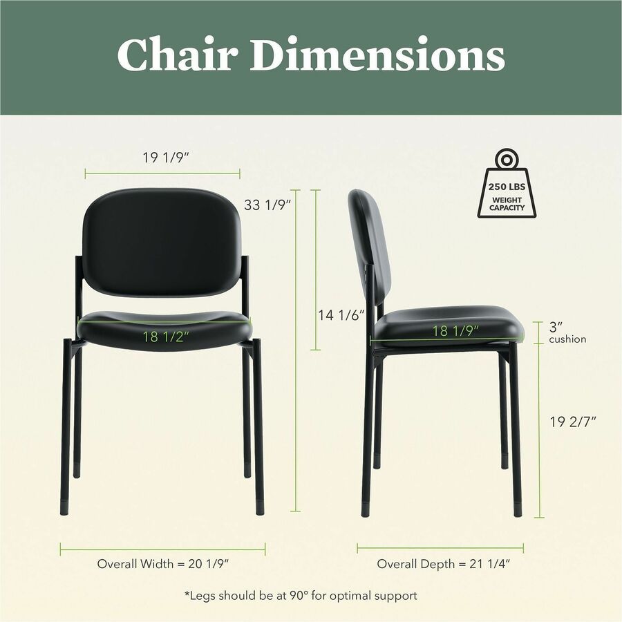 HON Scatter Chair, Black Bonded Leather Seat and Back, Steel Frame, Armless, Stackable, 1 Each