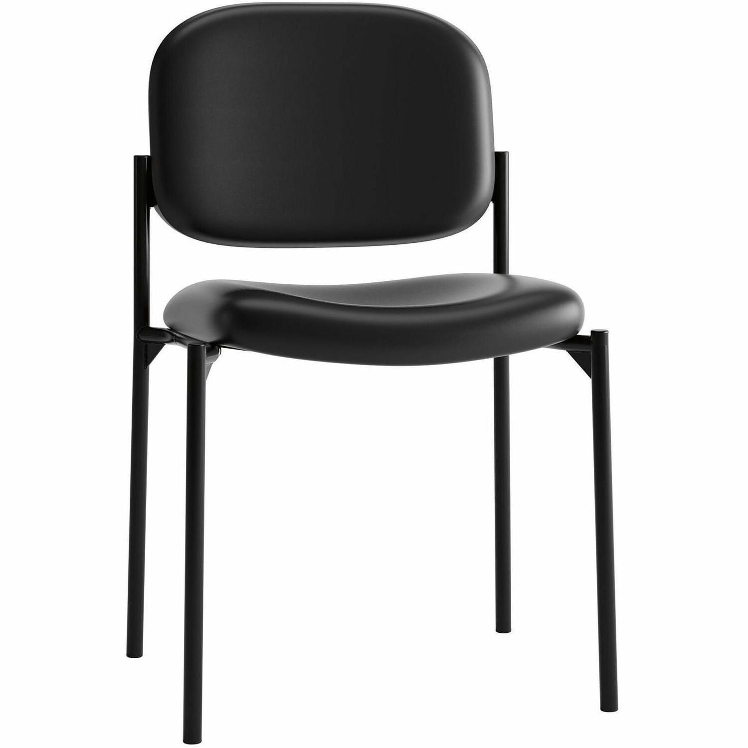 HON Scatter Chair, Black Bonded Leather Seat and Back, Steel Frame, Armless, Stackable, 1 Each