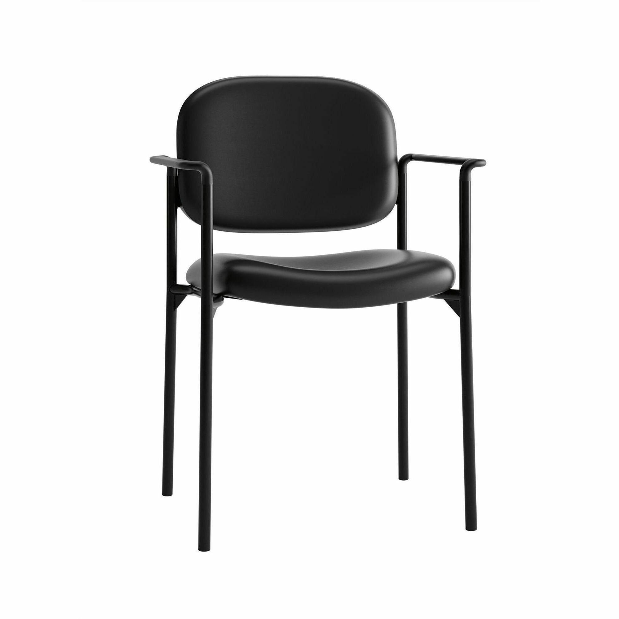 HON Scatter Chair, Black Bonded Leather Seat and Back, Steel Frame, Armrests, Stackable, 1 Each