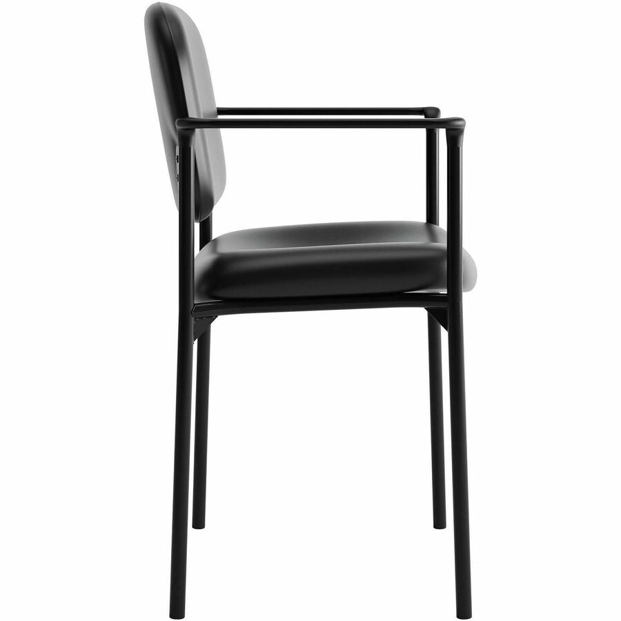 HON Scatter Chair, Black Bonded Leather Seat and Back, Steel Frame, Armrests, Stackable, 1 Each