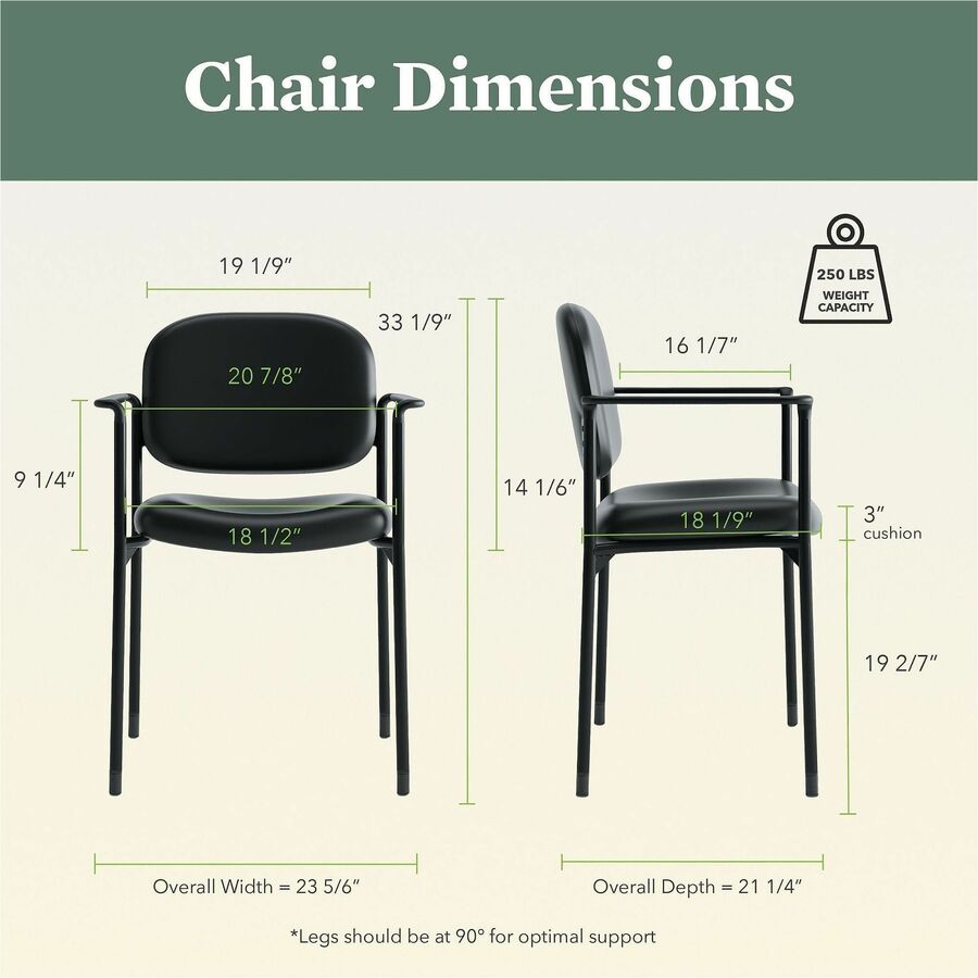 HON Scatter Chair, Black Bonded Leather Seat and Back, Steel Frame, Armrests, Stackable, 1 Each