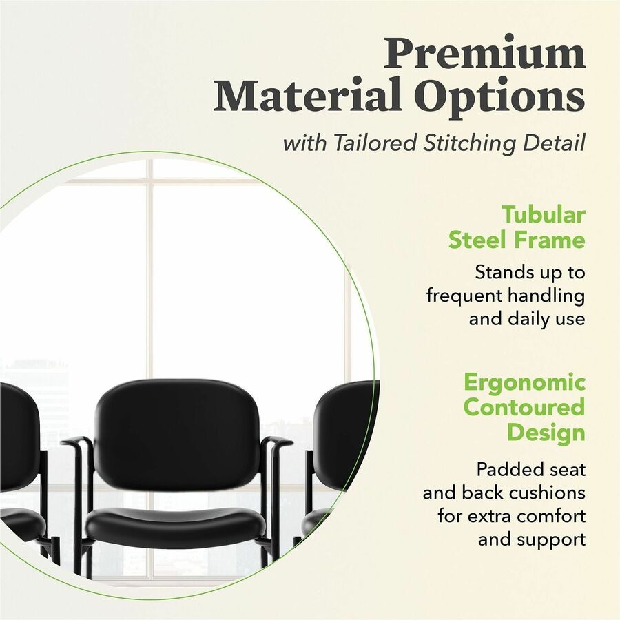 HON Scatter Chair, Black Bonded Leather Seat and Back, Steel Frame, Armrests, Stackable, 1 Each