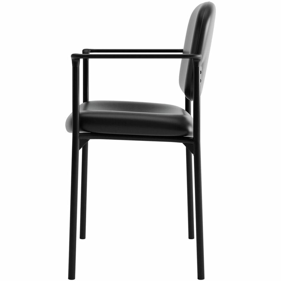 HON Scatter Chair, Black Bonded Leather Seat and Back, Steel Frame, Armrests, Stackable, 1 Each