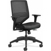 HON Solve Mid-Back Task Chair, Vinyl Seat, Mesh Back, Adjustable Arms, Black Frame, Black Color, 1 Each