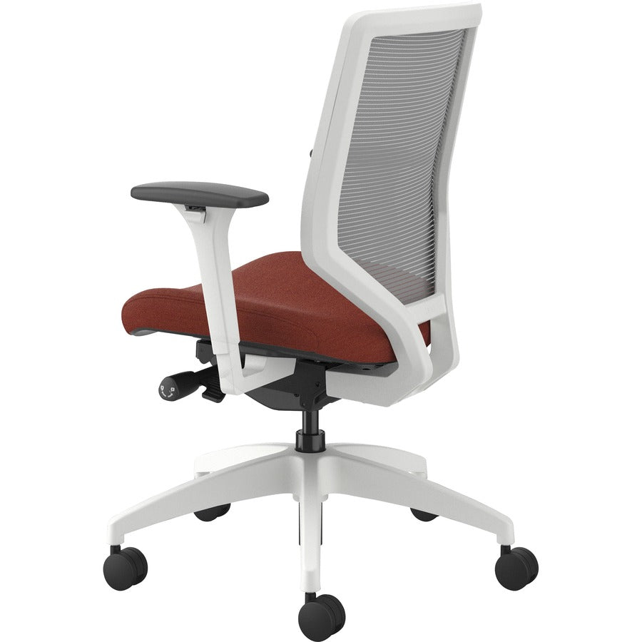 HON Solve Mid-Back Chair, Bittersweet Fabric Seat, Fog Mesh Back, Designer White Frame, Adjustable Arms, 1 Each