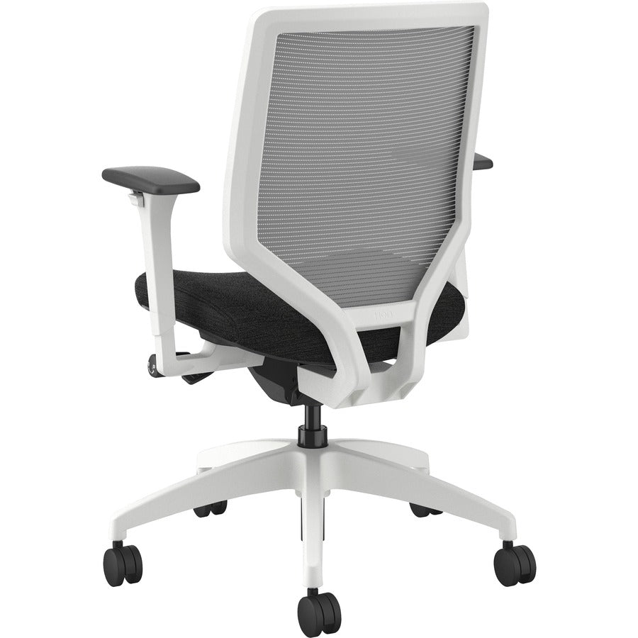 HON Solve Chair, Mid Back, Black Fabric Seat, Fog Mesh Back, Designer White Frame, Adjustable Arms, 1 Each