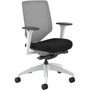 HON Solve Chair, Mid Back, Black Fabric Seat, Fog Mesh Back, Designer White Frame, Adjustable Arms, 1 Each