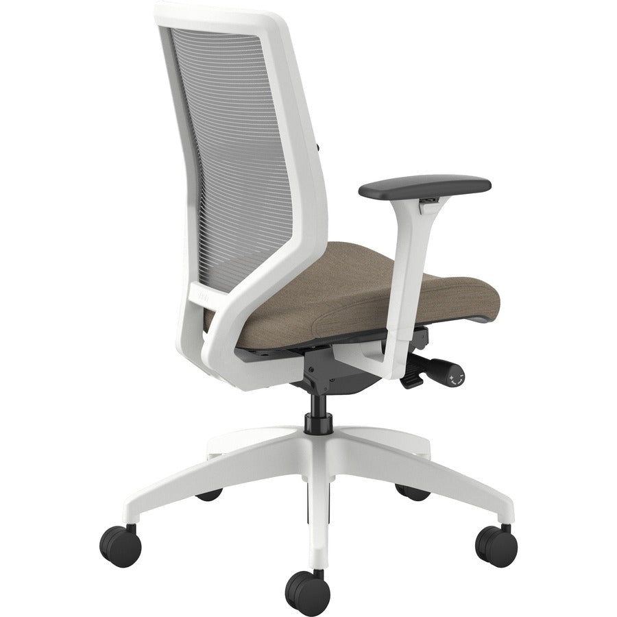 HON Solve Mid-Back Chair, Putty Fabric Seat, Fog Mesh Back, Designer White Frame, Adjustable Arms, 1 Each