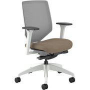 HON Solve Mid-Back Chair, Putty Fabric Seat, Fog Mesh Back, Designer White Frame, Adjustable Arms, 1 Each