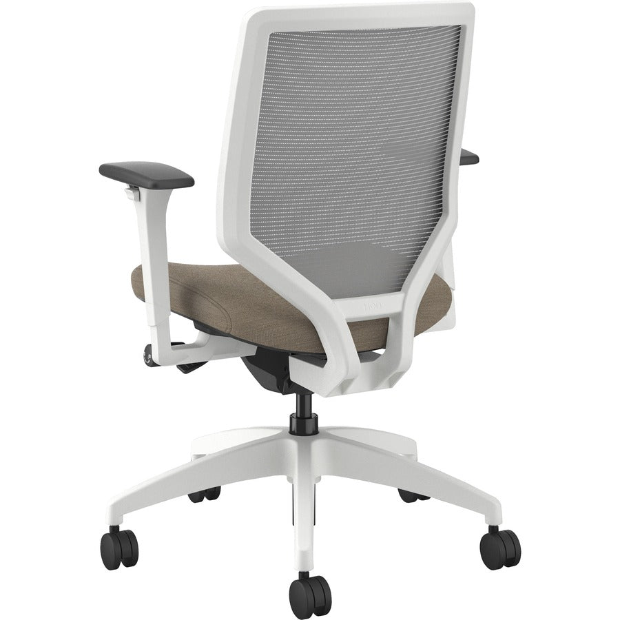 HON Solve Mid-Back Chair, Putty Fabric Seat, Fog Mesh Back, Designer White Frame, Adjustable Arms, 1 Each
