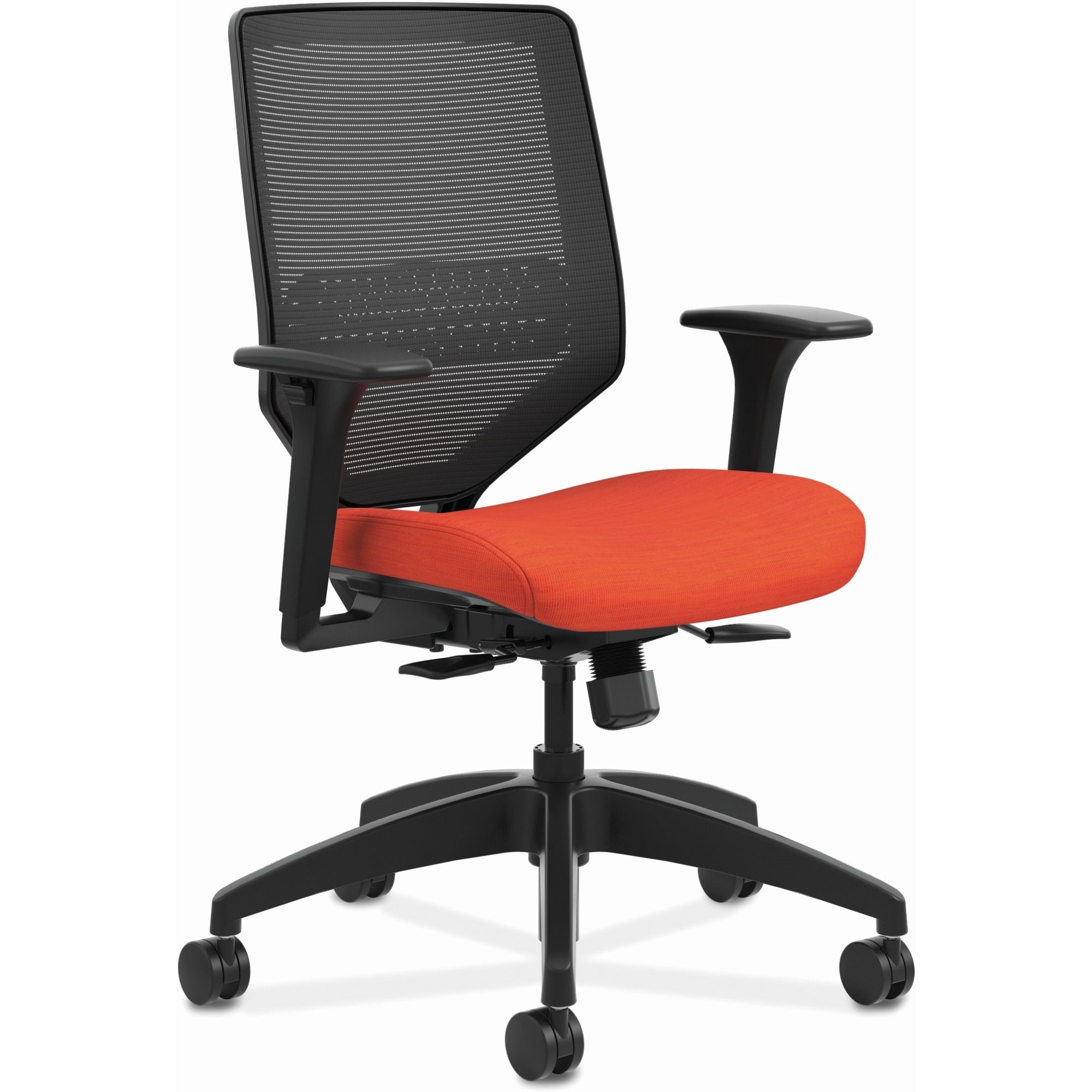 HON Solve Chair, Mid Back, Mesh Back, Fabric Seat, Bittersweet, Black Frame, Adjustable Arms, 1 Each