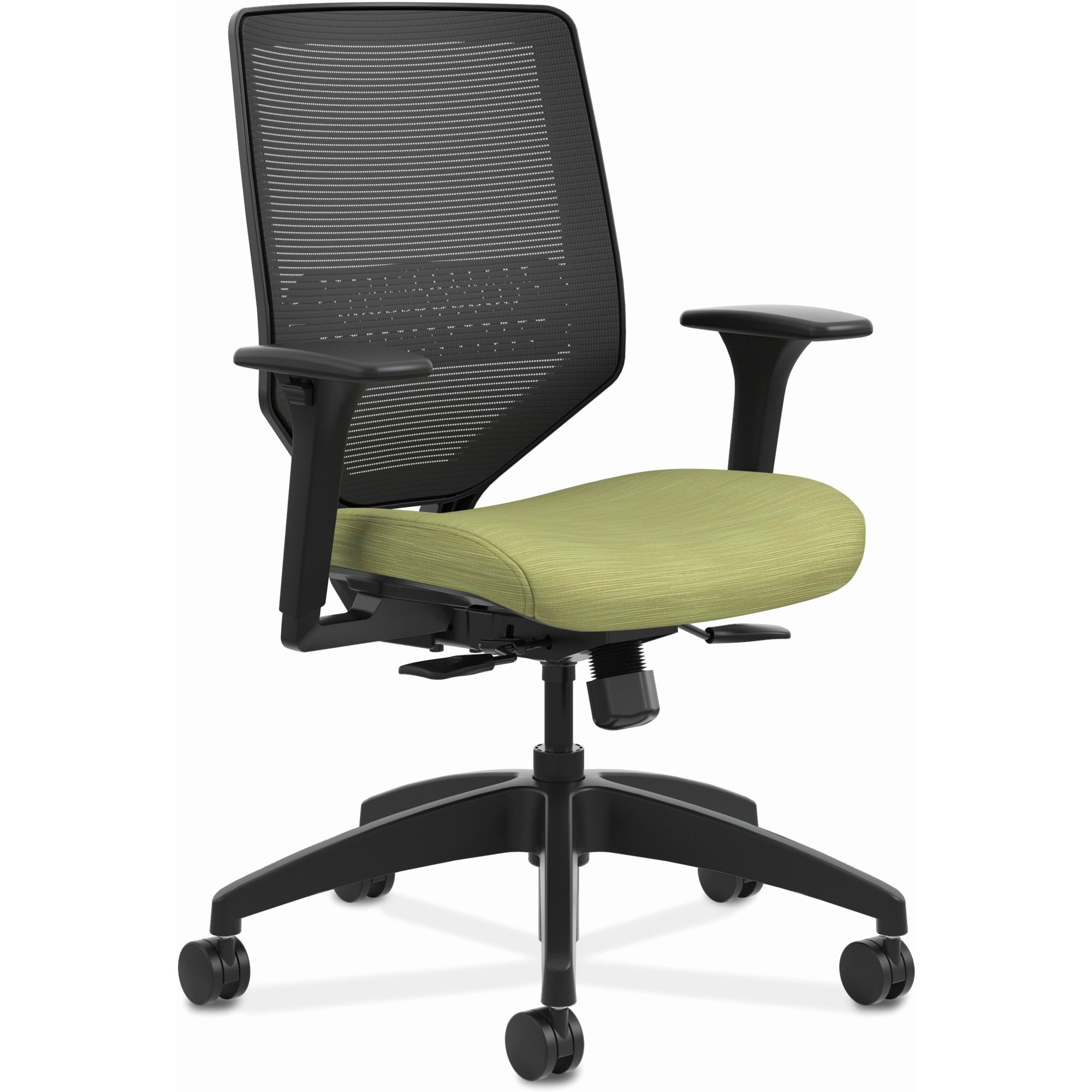 HON Solve Chair, Mid Back, Mesh Back, Fabric Seat, Black Frame, Meadow, 1 Each