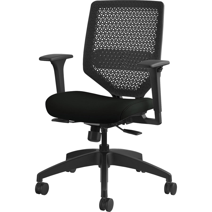 HON Solve Chair - Black Seat Color - Vinyl Seat Material - Charcoal Back Color - Black Frame Color - Mid Back - Black - 1 Each