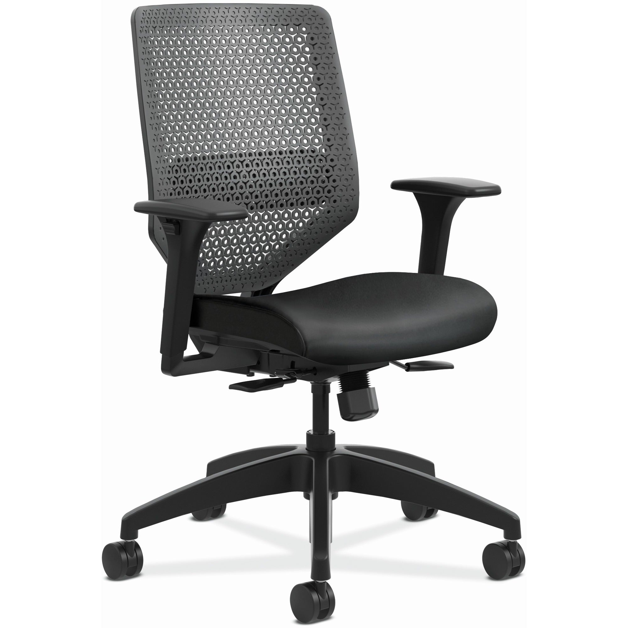 HON Solve Chair - Black Seat Color - Vinyl Seat Material - Charcoal Back Color - Black Frame Color - Mid Back - Black - 1 Each