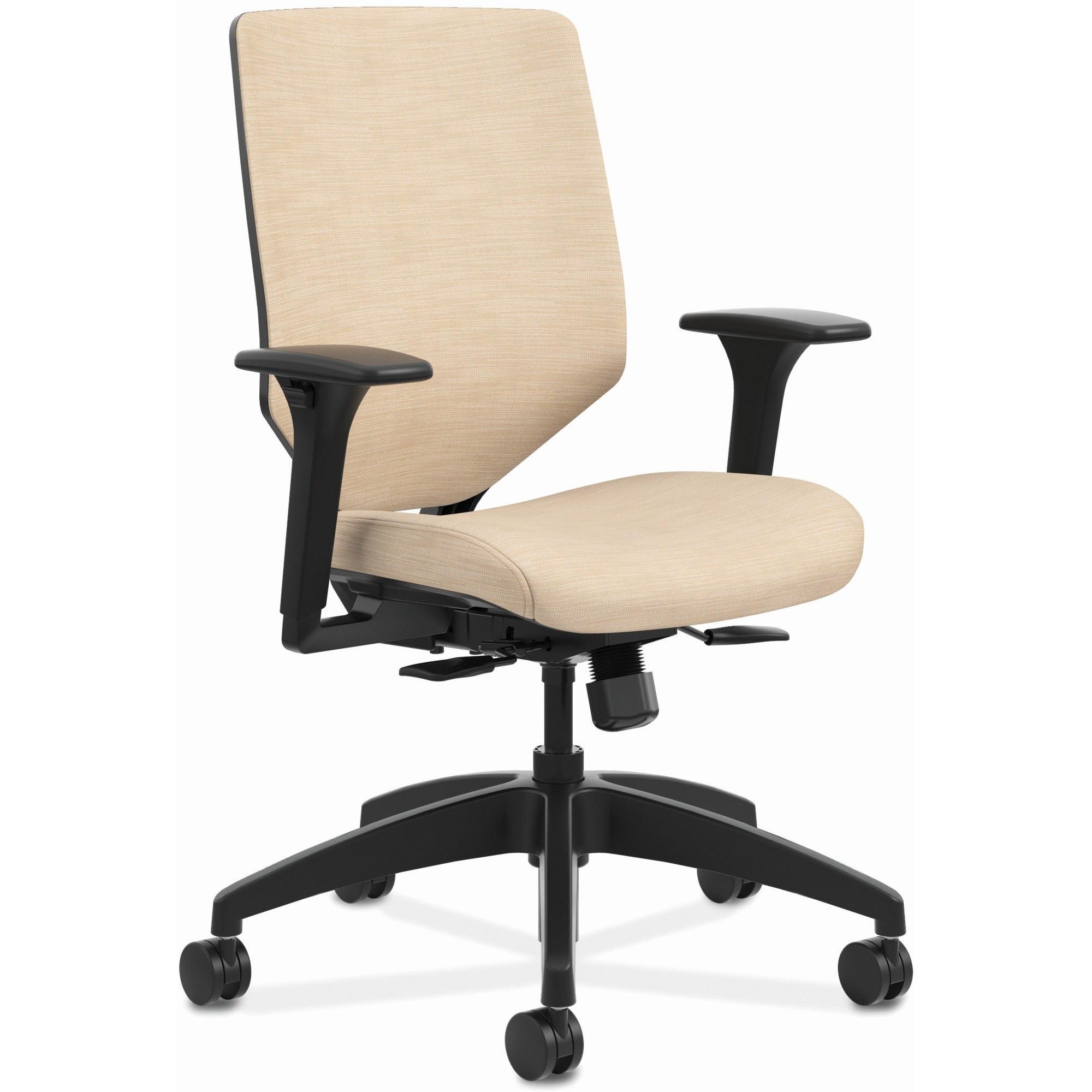 HON Solve Chair - Fabric Seat Material - Charcoal Back Color - Fabric Back Material - Black Frame Color - Mid Back - Putty - 1 Each
