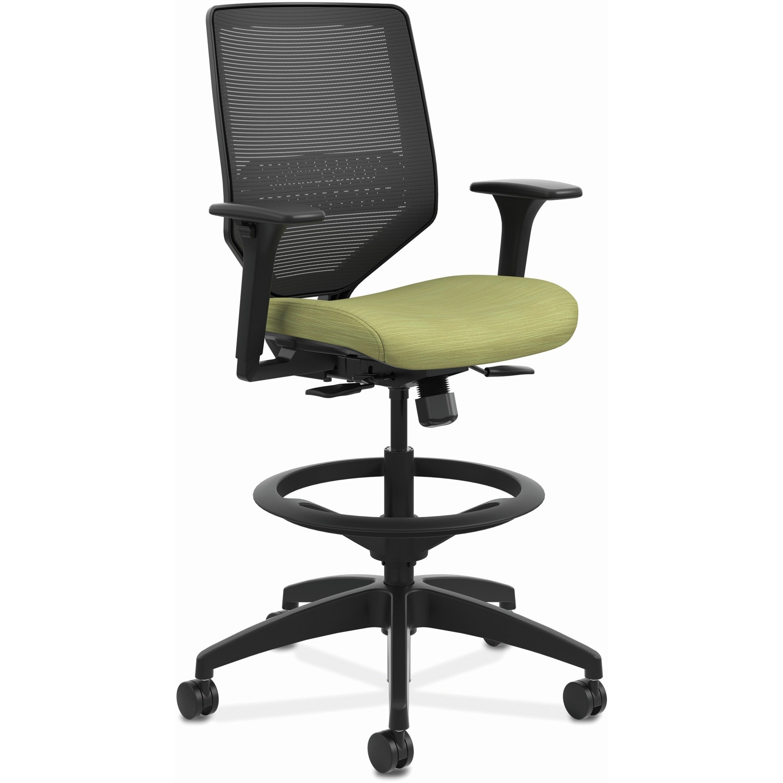 HON Solve Sitting Stool - Fabric Seat Material - Black Back Color - Mesh Back Material - Black Frame Color - Mid Back - 5-star Base - Meadow - 1 Each