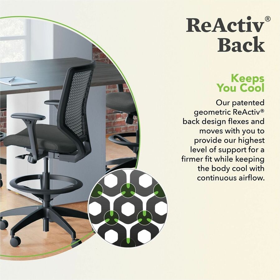 HON Solve Sitting Stool - Fabric Seat Material - Charcoal Back Color - Mesh Back Material - Black Frame Color - Mid Back - 5-star Base - Ink - 1 Each