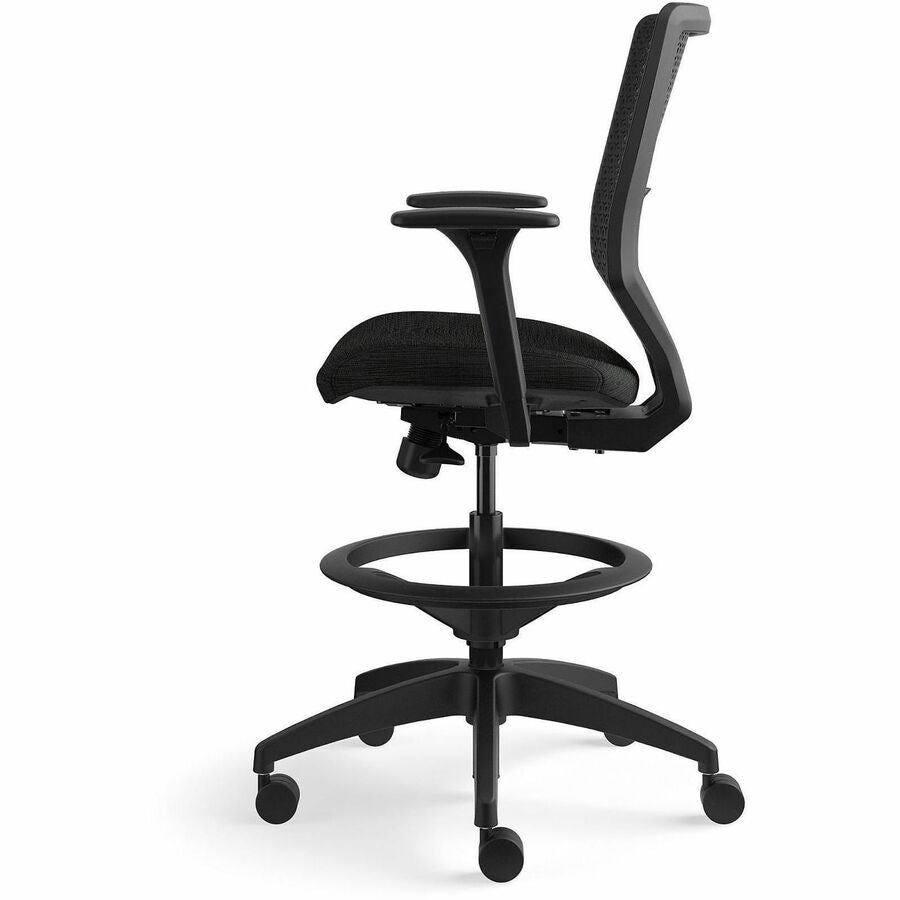 HON Solve Sitting Stool - Fabric Seat Material - Charcoal Back Color - Mesh Back Material - Black Frame Color - Mid Back - 5-star Base - Ink - 1 Each