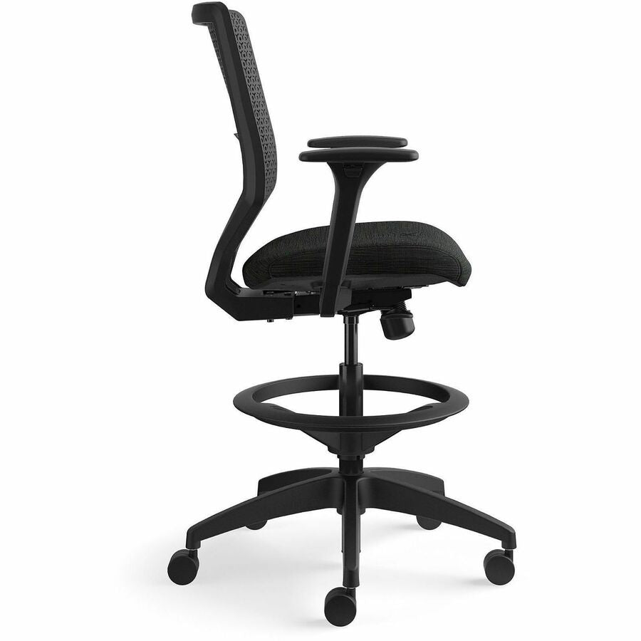 HON Solve Sitting Stool - Fabric Seat Material - Charcoal Back Color - Mesh Back Material - Black Frame Color - Mid Back - 5-star Base - Ink - 1 Each