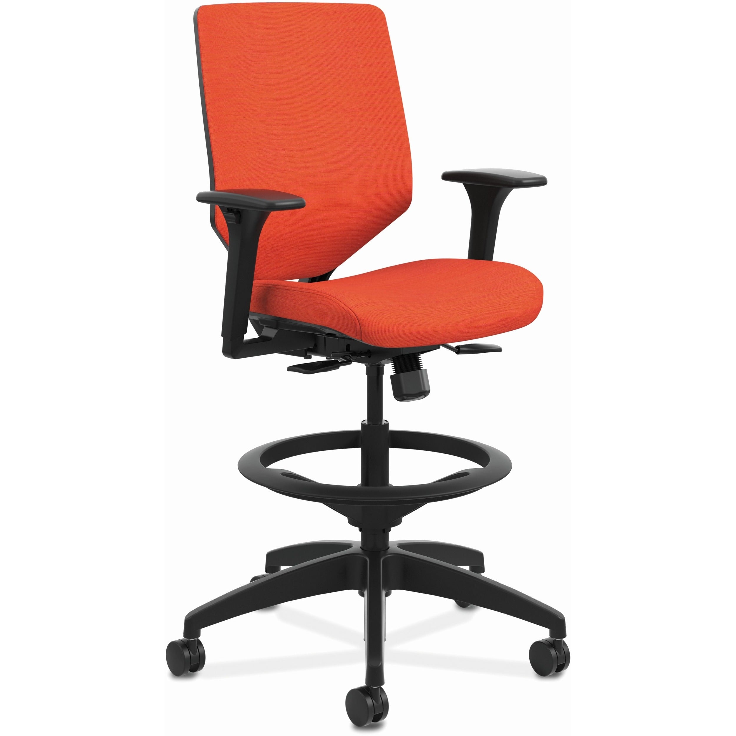 HON Solve Sitting Stool - Fabric Seat Material - Charcoal Back Color - Fabric, Mesh Back Material - Black Frame Color - Mid Back - 5-star Base - Bittersweet - 1 Each