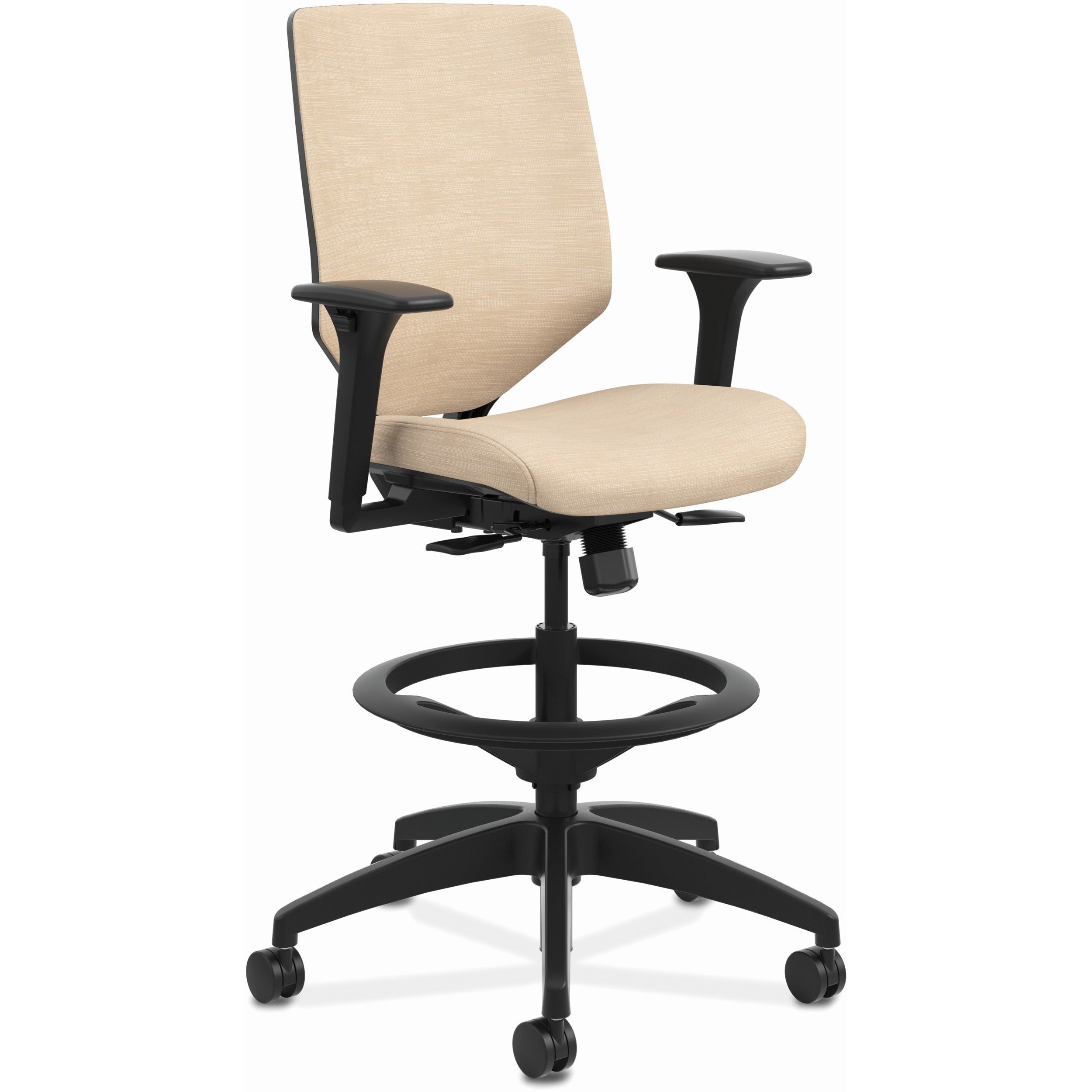 HON Solve Sitting Stool - Fabric Seat Material - Charcoal Back Color - Fabric, Mesh Back Material - Black Frame Color - Mid Back - 5-star Base - Putty - 1 Each