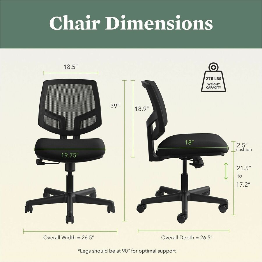 HON Volt Chair, Black Fabric Seat, Black Mesh Back, Black Frame, 1 Each