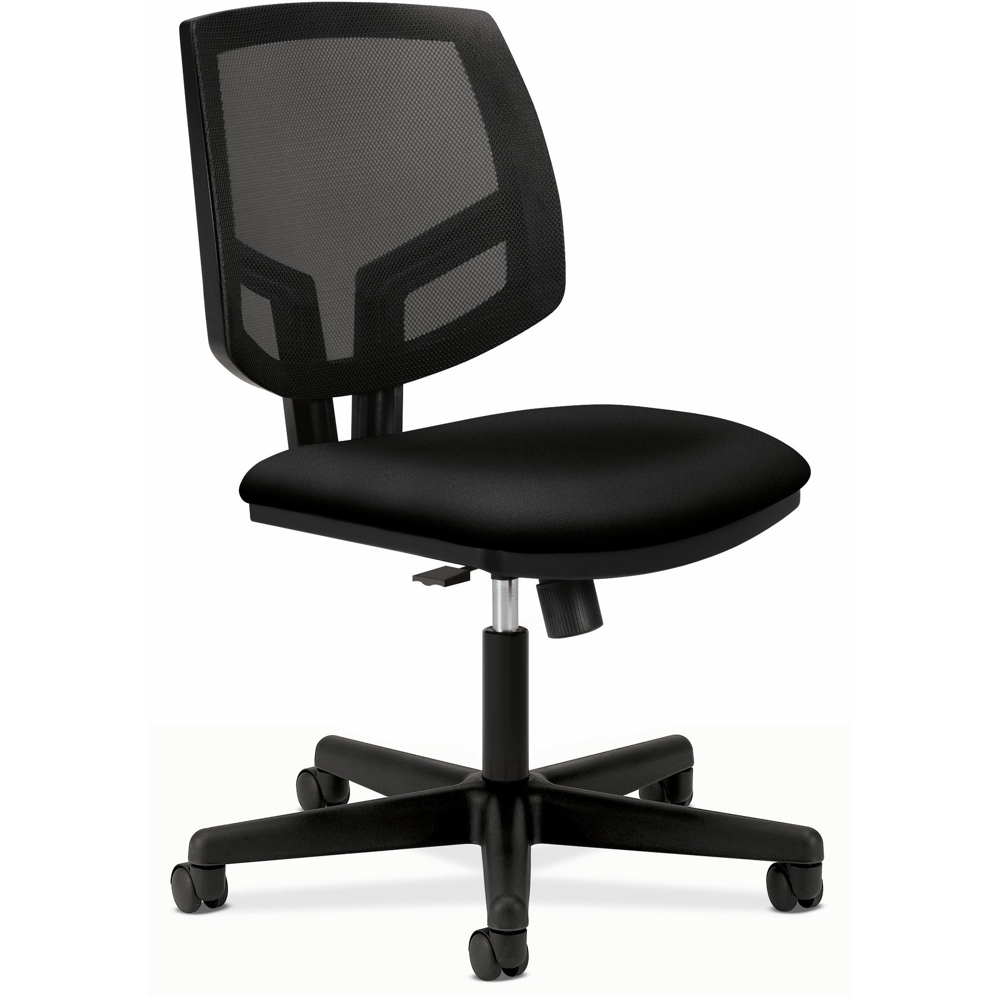 HON Volt Chair, Black Fabric Seat, Mesh Back, Black Frame, 360° Swivel, Pneumatic Height Adjustment, Tilt Tension, Synchro Tilt, Tilt Lock, Casters, No Armrests, 1 Each